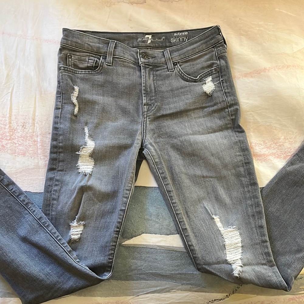 7 For all Mankind ankle skinny light grey